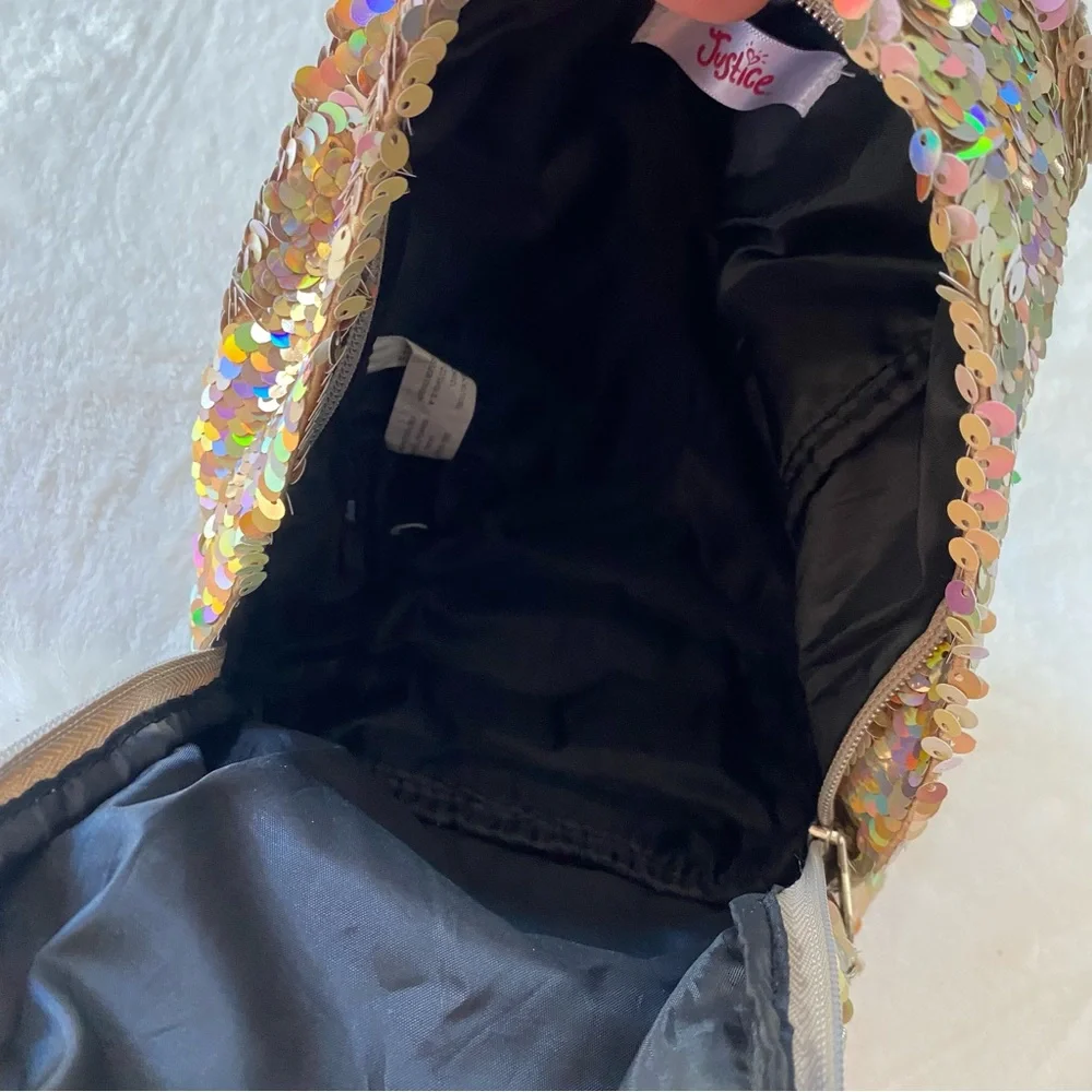 Justice‎ Mini Backpack Sequin Unicorn M with Pom Pom Gold White Silver